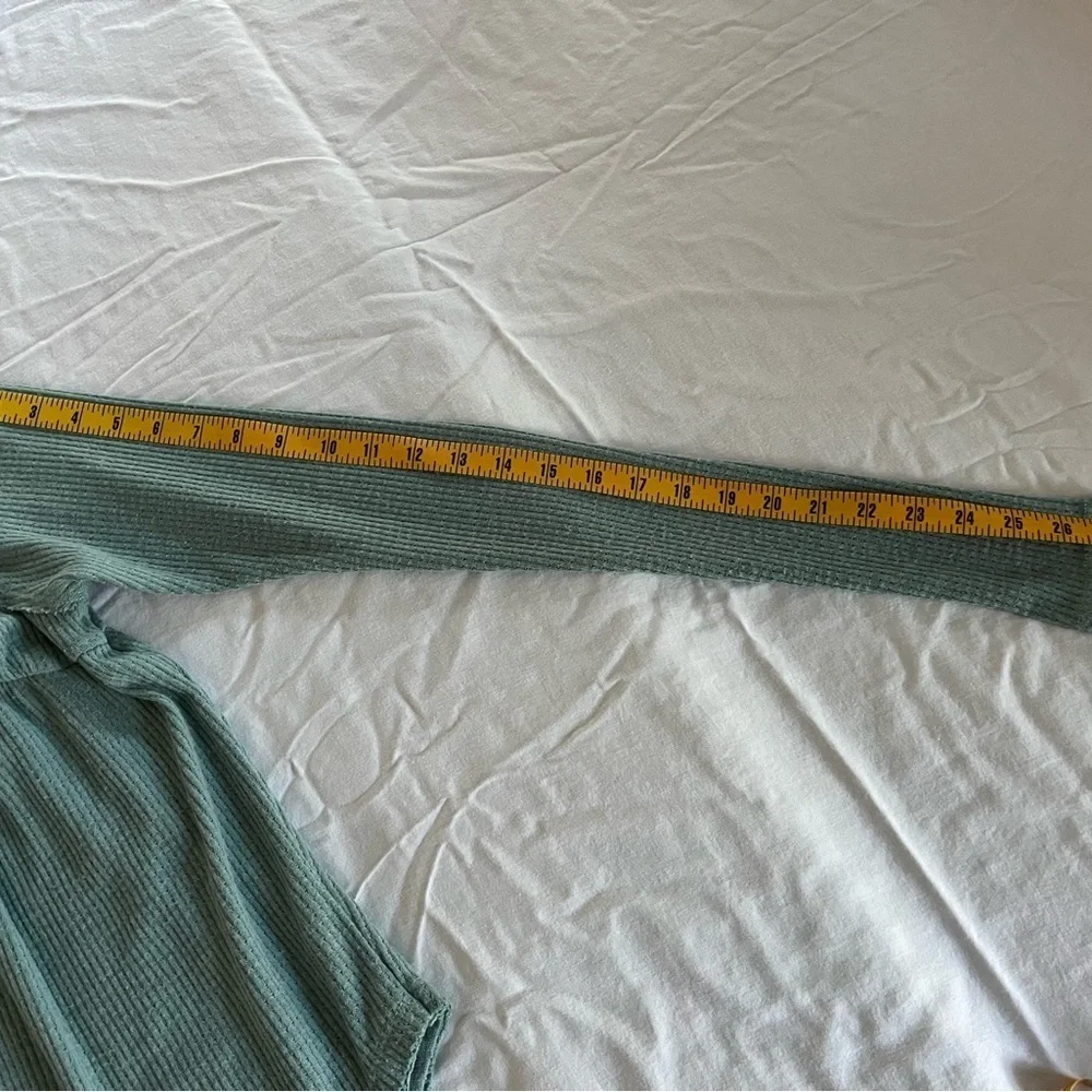 Free People We the Free Waffle Knit Henley Green Long Sleeve Size X-Small